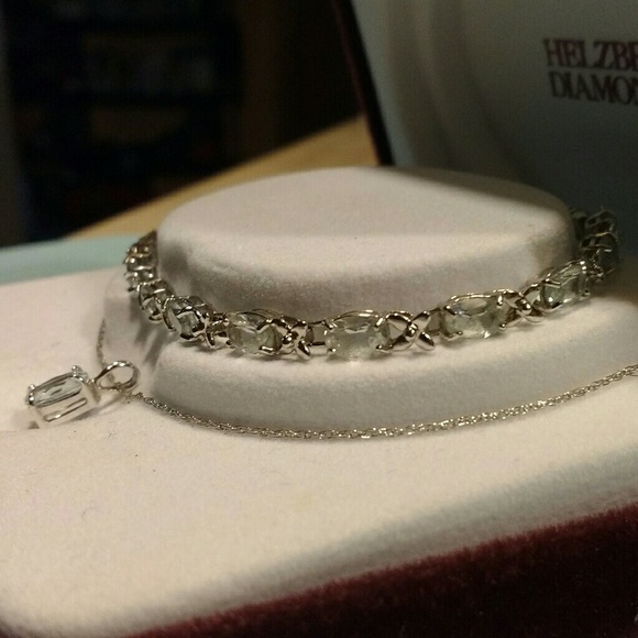 10k Helzberg Diamonds Aquamarine Necklace Bracelet - Picture 3 of 8
